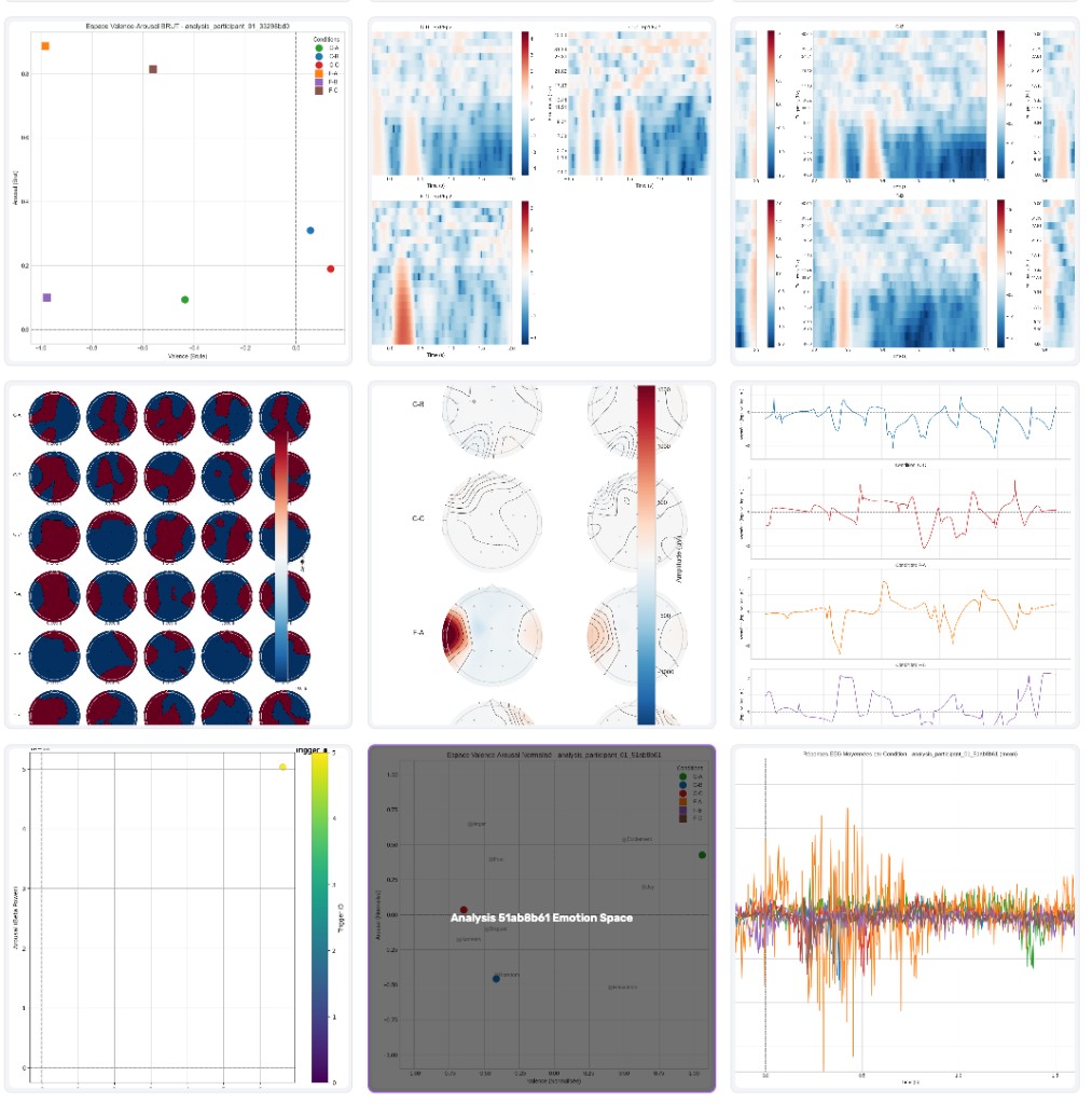Données EEG ECG GSR - Topographies cérébrales, scatter plots, signaux bruts